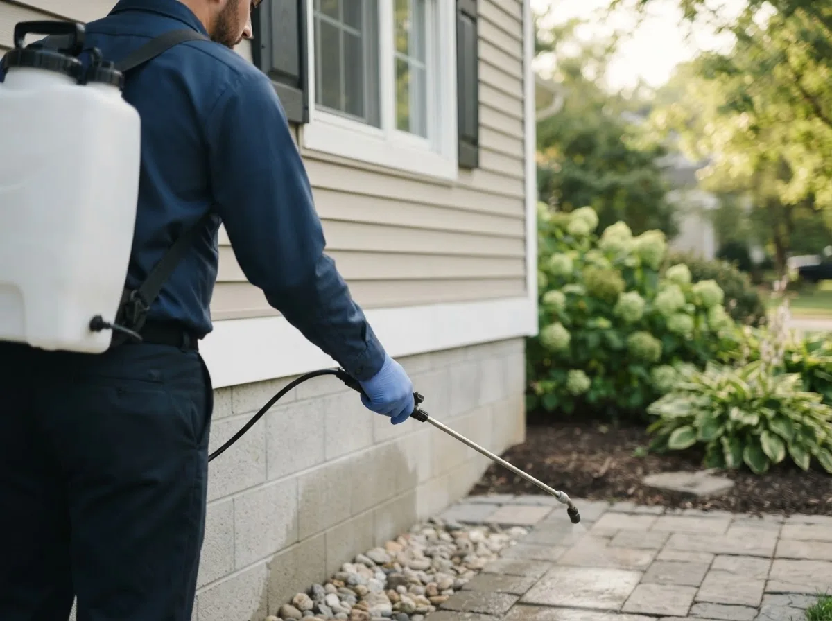 Pest control technician inspecting a home in Russell, KS